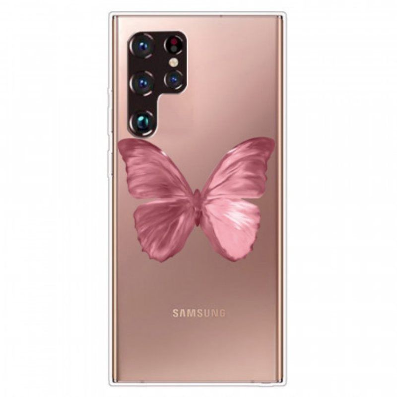 Mobildeksel Til Samsung Galaxy S22 Ultra 5G Rosa Sommerfuglslange