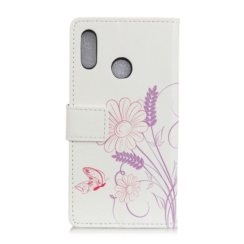 Lærdeksel Folio Deksel Honor 10 Lite Tegning Av Sommerfugler Og Blomster