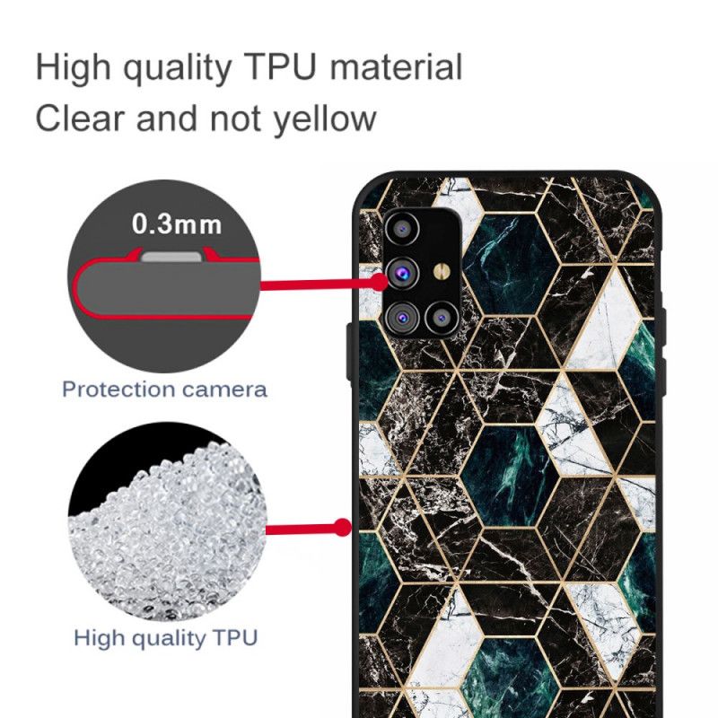 Deksel for Samsung Galaxy M51 Svart Marmorfarget Geometri