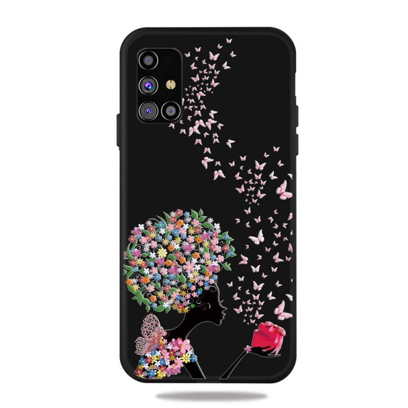 Deksel Samsung Galaxy M51 Kvinne Med Blomsterhode