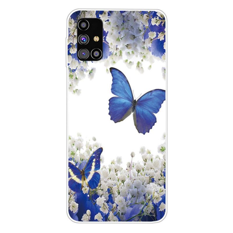 Deksel Samsung Galaxy M51 Mørkeblå Design Sommerfugler
