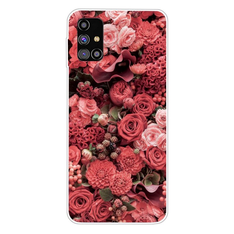 Deksel Samsung Galaxy M51 Rød Intense Blomster