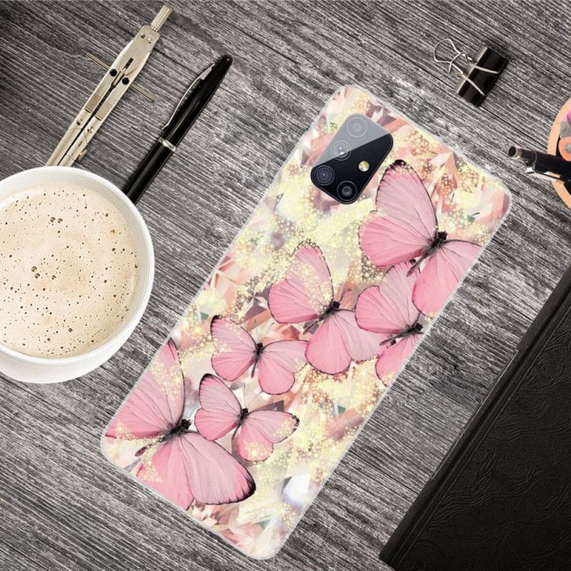 Deksel Samsung Galaxy M51 Rosa Mobildeksel Sommerfugler Sommerfugler