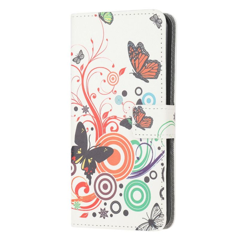 Folio Deksel Samsung Galaxy M51 Svart Sommerfugler Og Blomster Anti-fall