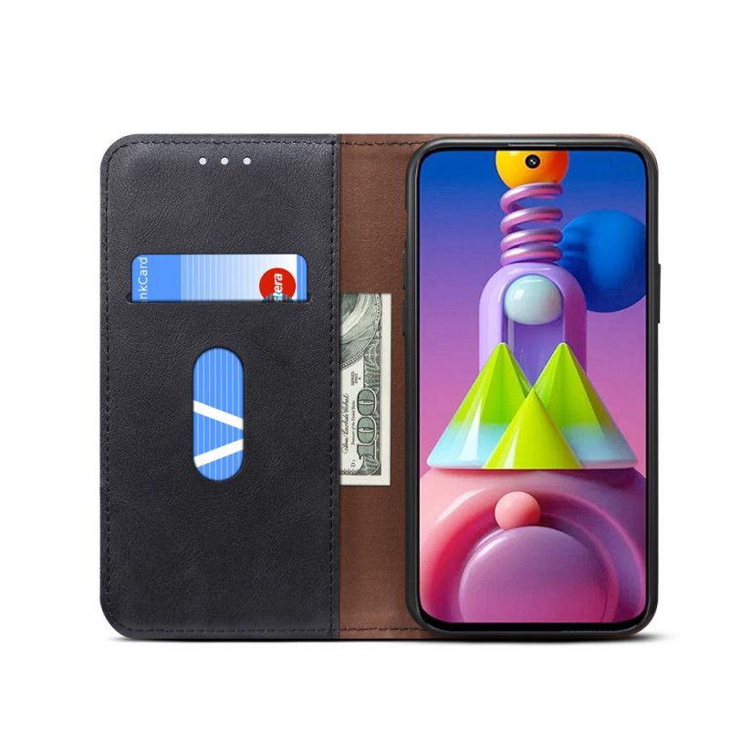 Folio Deksel Samsung Galaxy M51 Svart Sydd Skinneffekt