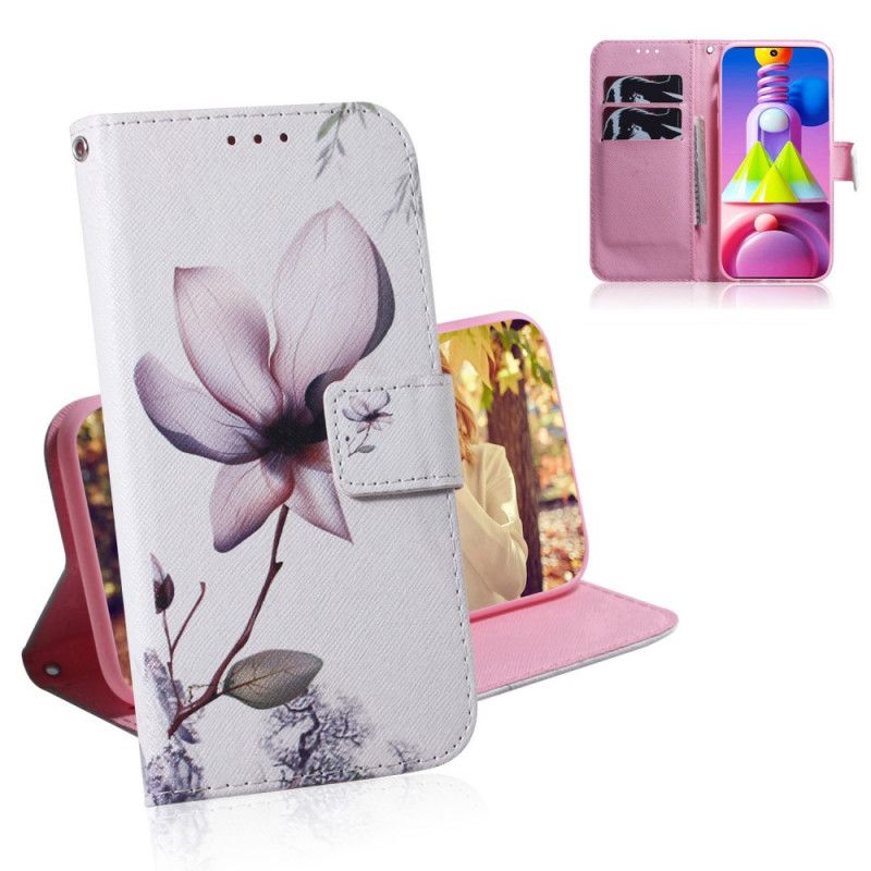 Lærdeksel Folio Deksel Samsung Galaxy M51 Gammel Roseblomst