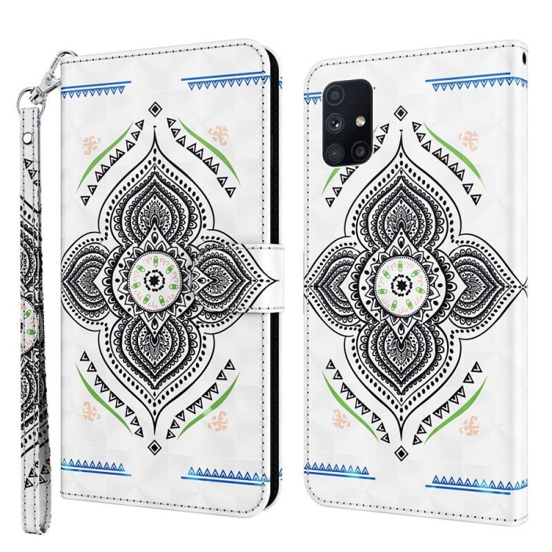 Lærdeksel Folio Deksel Samsung Galaxy M51 Hvit Mobildeksel Lys Flekker Mandala Med Stropp