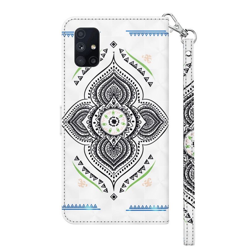 Lærdeksel Folio Deksel Samsung Galaxy M51 Hvit Mobildeksel Lys Flekker Mandala Med Stropp