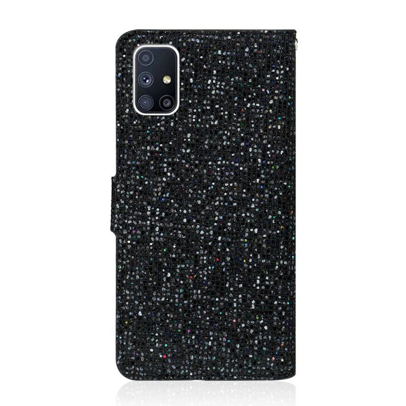 Lærdeksel Folio Deksel Samsung Galaxy M51 Svart Mobildeksel Glitter S Design