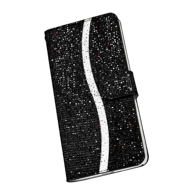 Lærdeksel Folio Deksel Samsung Galaxy M51 Svart Mobildeksel Glitter S Design