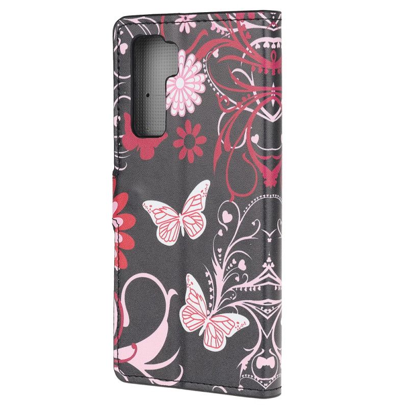 Folio Deksel Huawei P40 Lite 5G Svart Sommerfugler Og Blomster 2