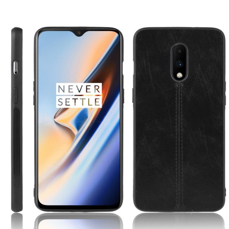 Deksel OnePlus 7 Svart Sydd Skinneffekt Beskyttelse