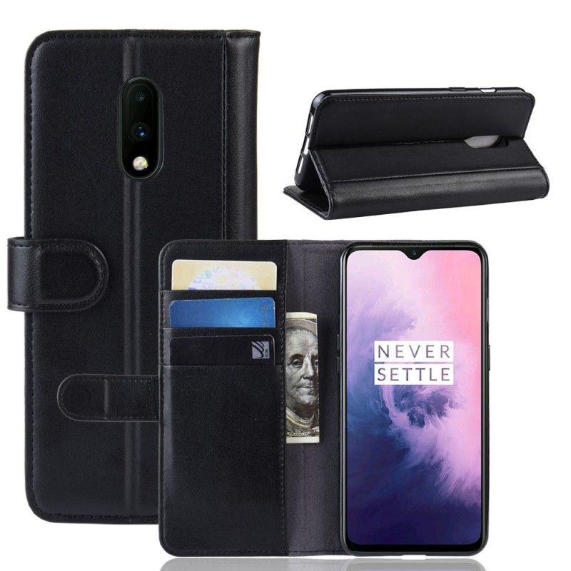 Folio Deksel for OnePlus 7 Svart Delt Skinn