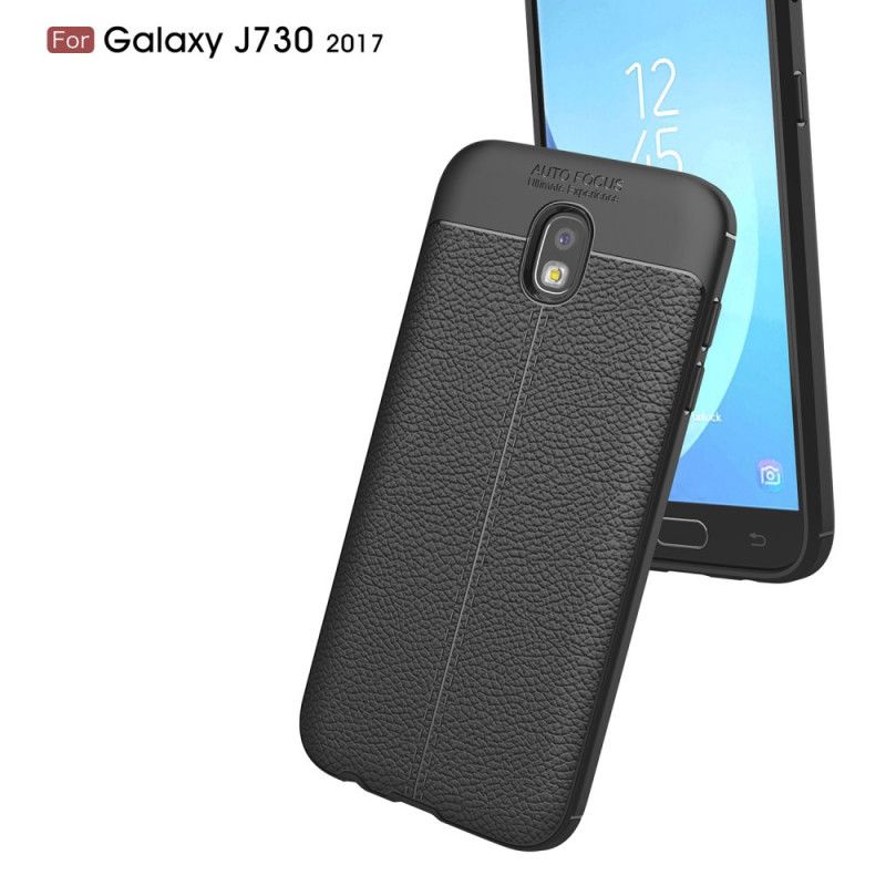 Deksel Samsung Galaxy J7 2017 Svart Dobbeltlinjet Litchi-Effekt Beskyttelse