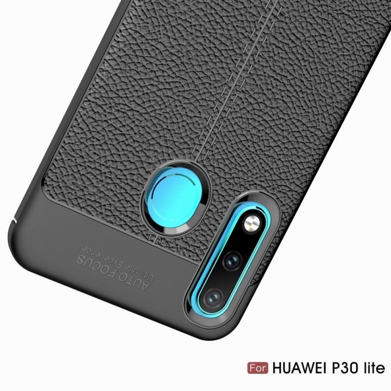 Deksel Huawei P30 Lite Svart Dobbeltlinjet Litchi-Læreffekt