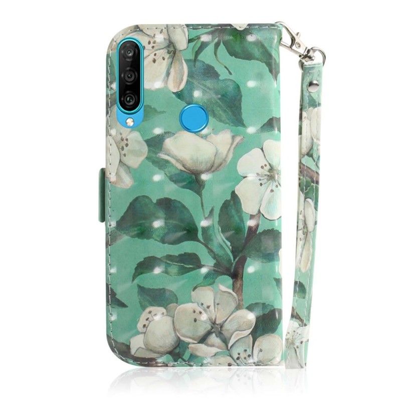 Folio Deksel Huawei P30 Lite Blomstrende Gren Med Tanga