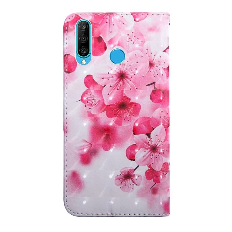 Folio Deksel Huawei P30 Lite Rosa Blomster Anti-fall