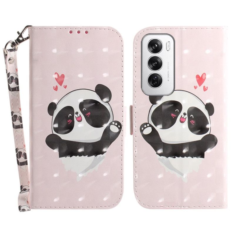 Folio Deksel Til Oppo Reno 12 5g Panda Love Med Stropp