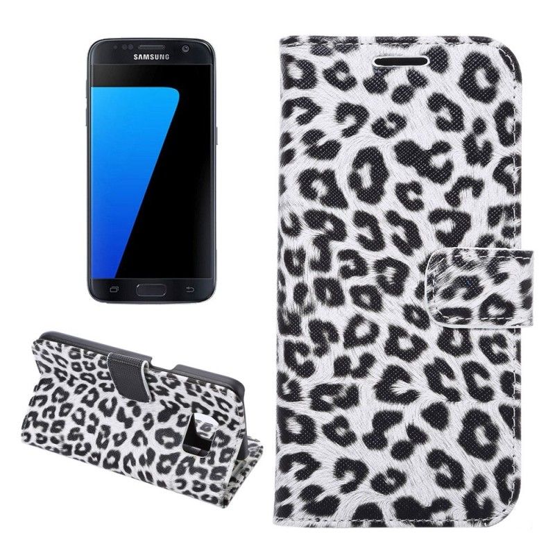 Folio Deksel for Samsung Galaxy S7 Hvit Leopard