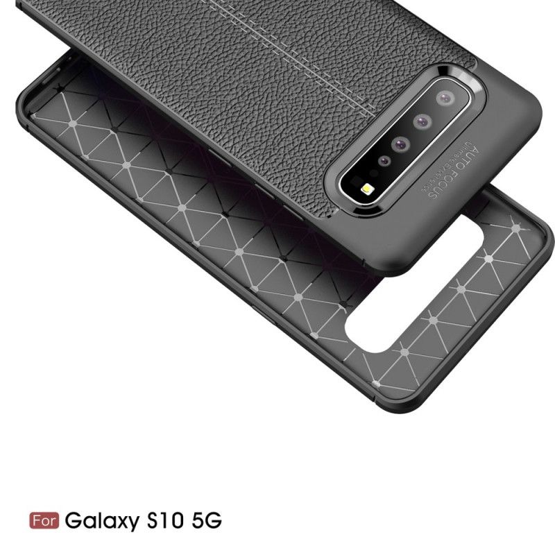 Deksel Samsung Galaxy S10 5G Svart Dobbeltlinje Litchi-Effekt