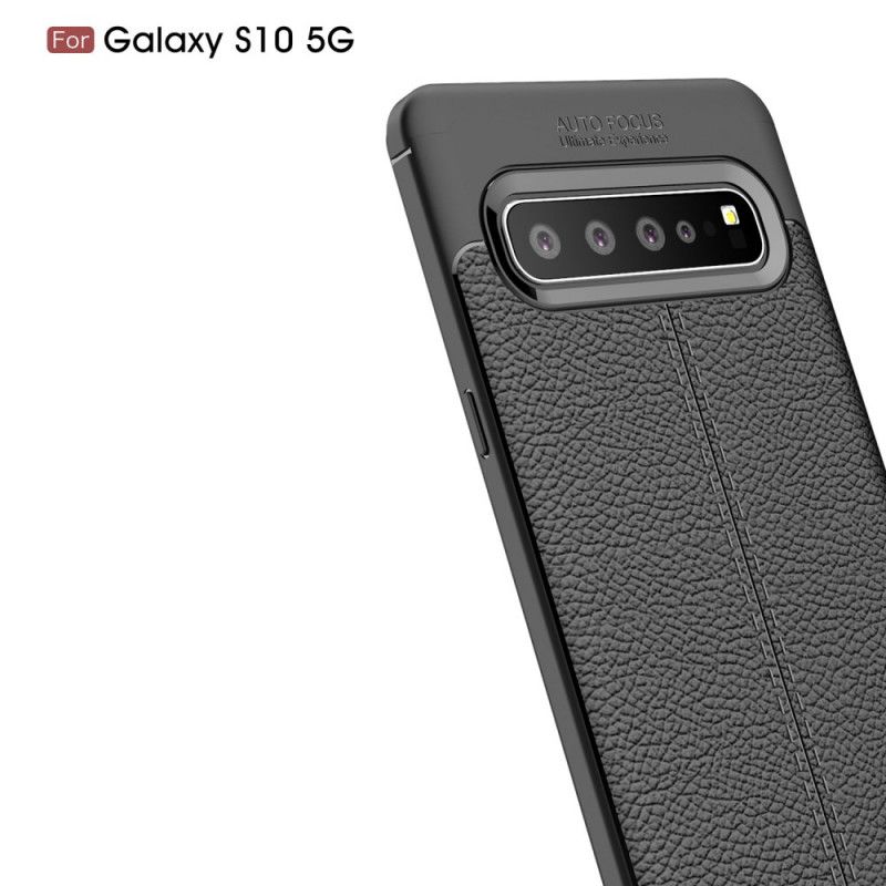 Deksel Samsung Galaxy S10 5G Svart Dobbeltlinje Litchi-Effekt