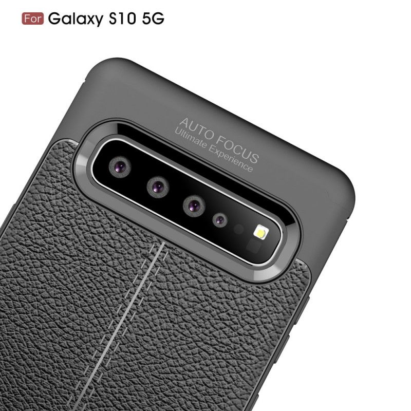 Deksel Samsung Galaxy S10 5G Svart Dobbeltlinje Litchi-Effekt