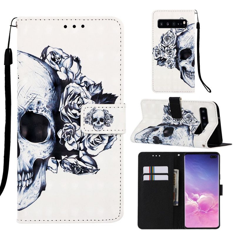 Folio Deksel for Samsung Galaxy S10 5G Hvit Blomsterhodeskalle