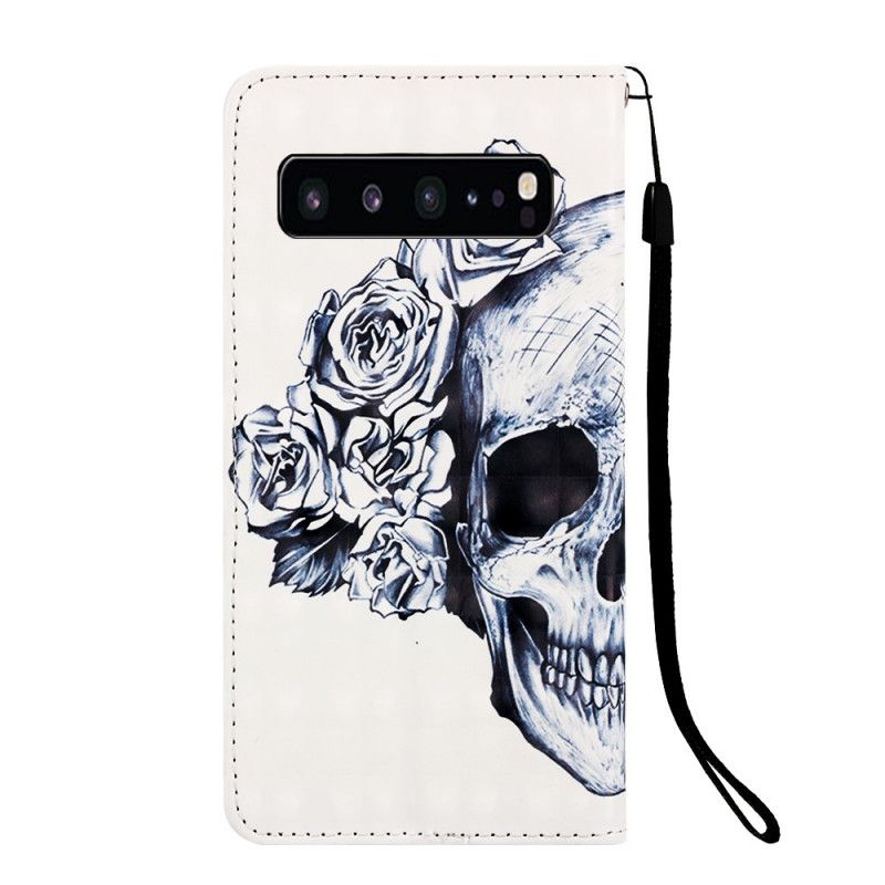 Folio Deksel for Samsung Galaxy S10 5G Hvit Blomsterhodeskalle