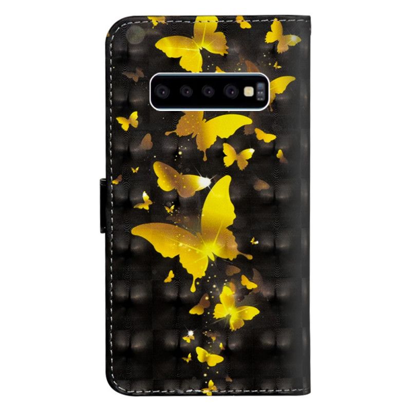 Folio Deksel Samsung Galaxy S10 5G Gule Sommerfugler