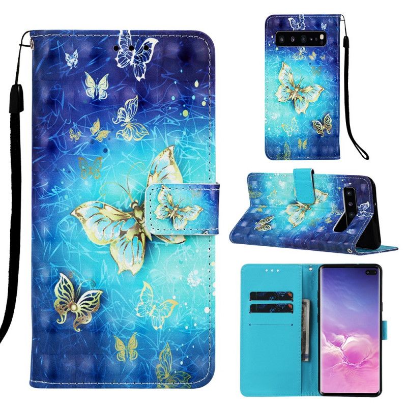 Folio Deksel Samsung Galaxy S10 5G Gyldne Sommerfugler