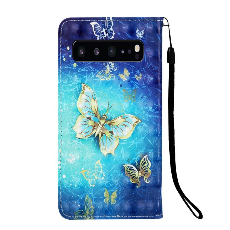 Folio Deksel Samsung Galaxy S10 5G Gyldne Sommerfugler