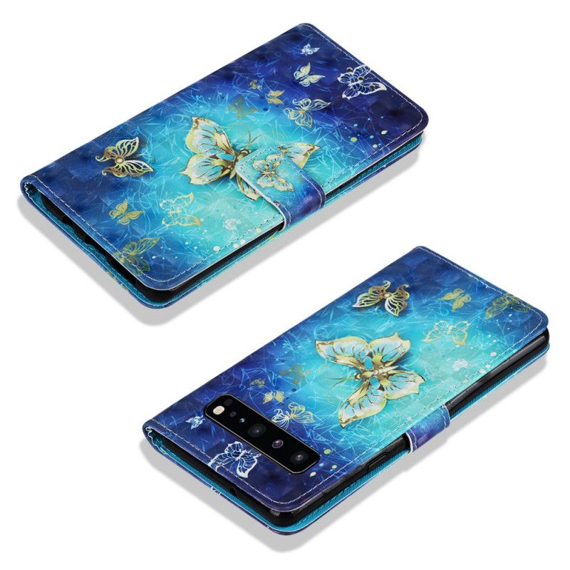 Folio Deksel Samsung Galaxy S10 5G Gyldne Sommerfugler