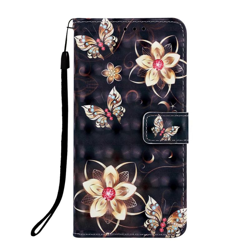 Lærdeksel Folio Deksel Samsung Galaxy S10 5G Gyldne Blomster