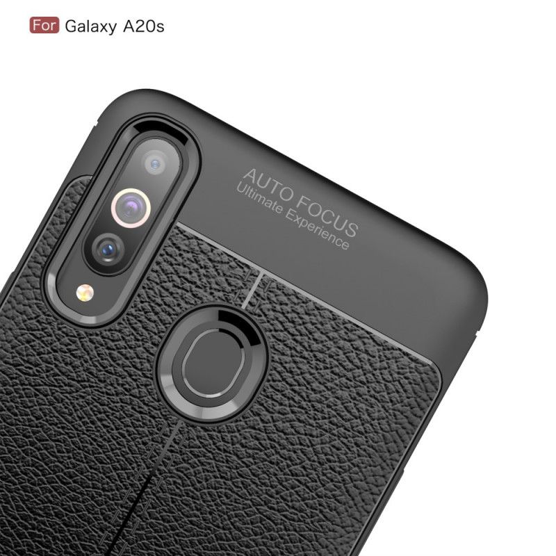 Deksel Samsung Galaxy A20s Svart Dobbeltlinjet Litchi-Effekt