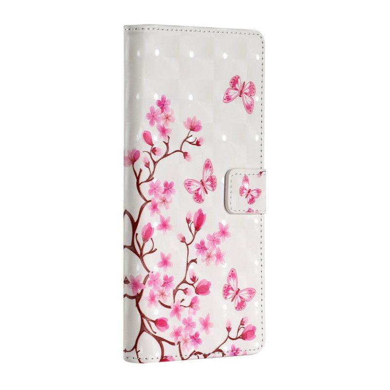 Folio Deksel for Samsung Galaxy A20s Rosa Blomster Og Sommerfugler