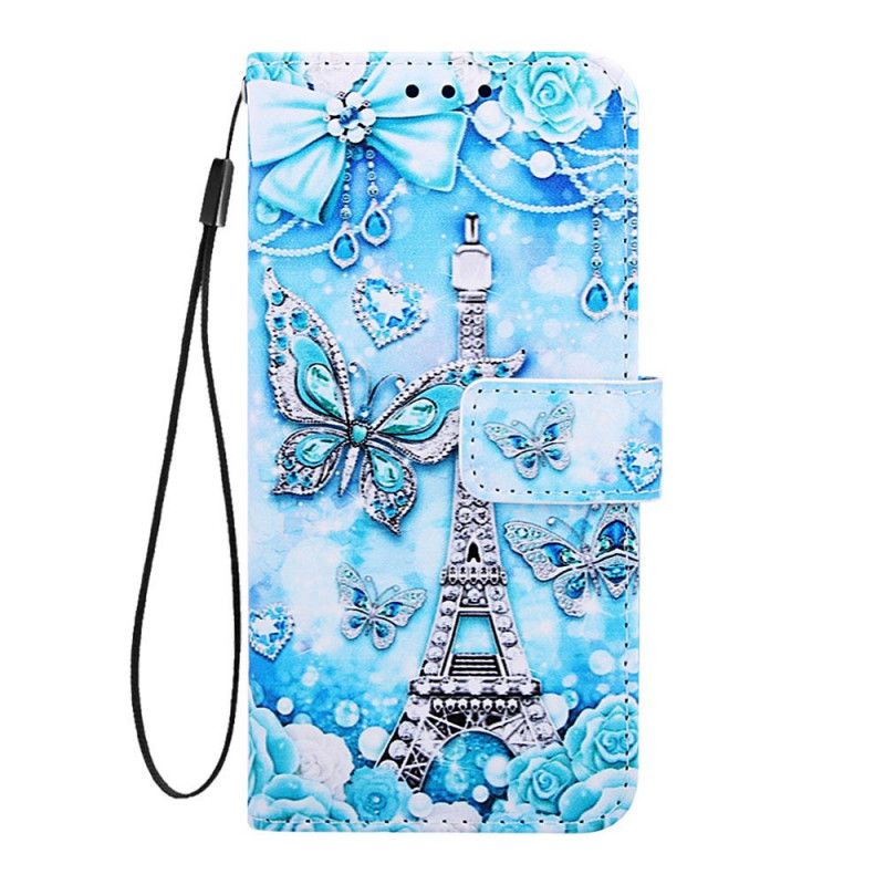 Folio Deksel Samsung Galaxy A20s Eiffeltårnet Sommerfugler Med Tanga