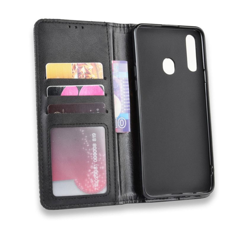 Folio Deksel Samsung Galaxy A20s Svart Stilisert Vintage-Skinneffekt