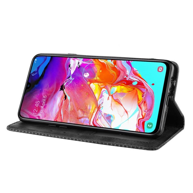 Folio Deksel Samsung Galaxy A20s Svart Stilisert Vintage-Skinneffekt