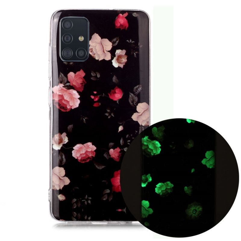 Deksel for Samsung Galaxy A51 Svart Fluorescerende Blomsterserie