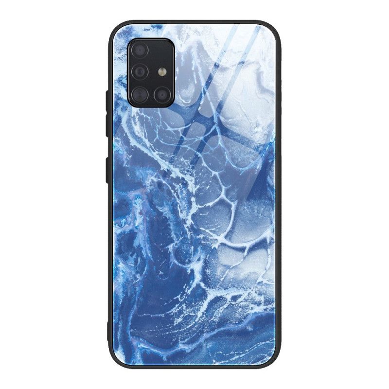 Deksel for Samsung Galaxy A51 Svart Marmorfarger Herdet Glass