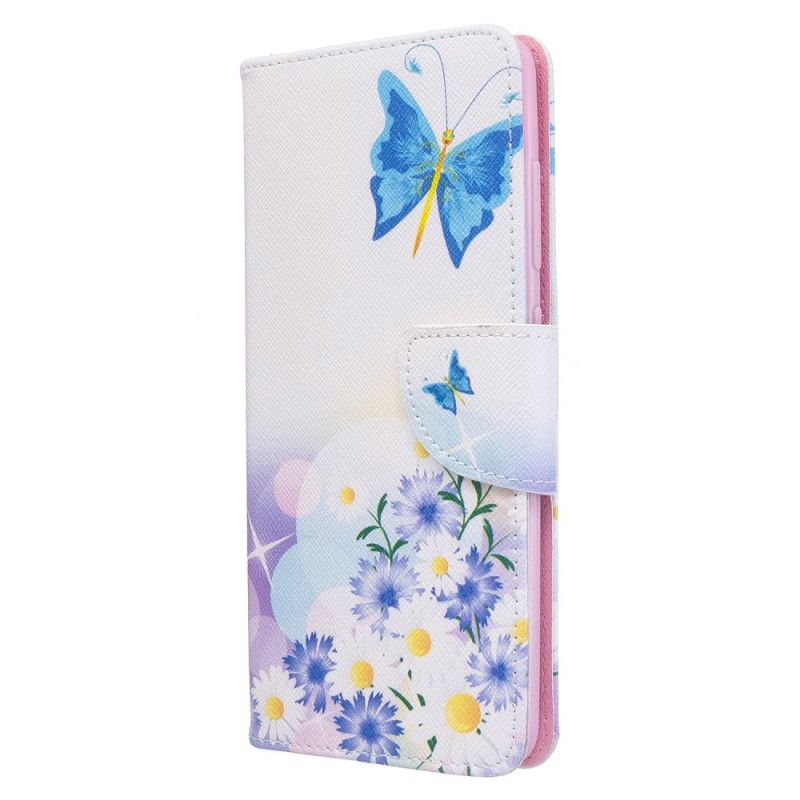 Folio Deksel for Samsung Galaxy A51 Magenta Malte Sommerfugler Og Blomster