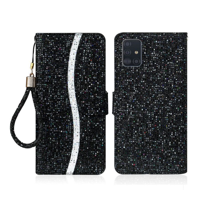 Folio Deksel Samsung Galaxy A51 Svart Glitter S Design Beskyttelse