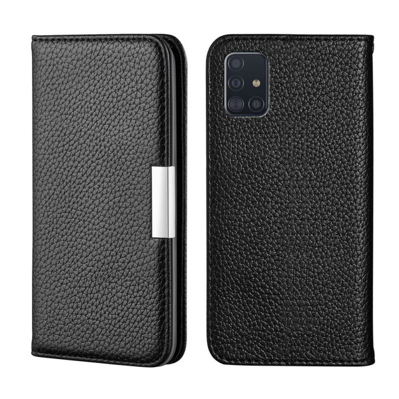 Folio Deksel Samsung Galaxy A51 Svart Mobildeksel Ultra Elegant Lychee Imitert Skinn