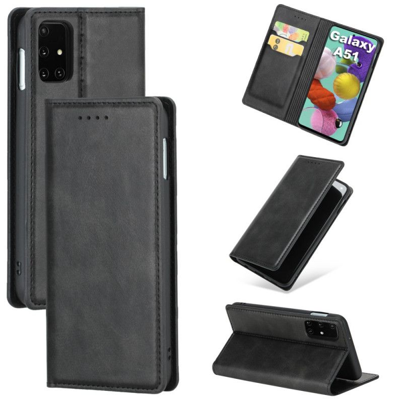 Folio Deksel Samsung Galaxy A51 Svart Mobildeksel Vintage Skinnstil