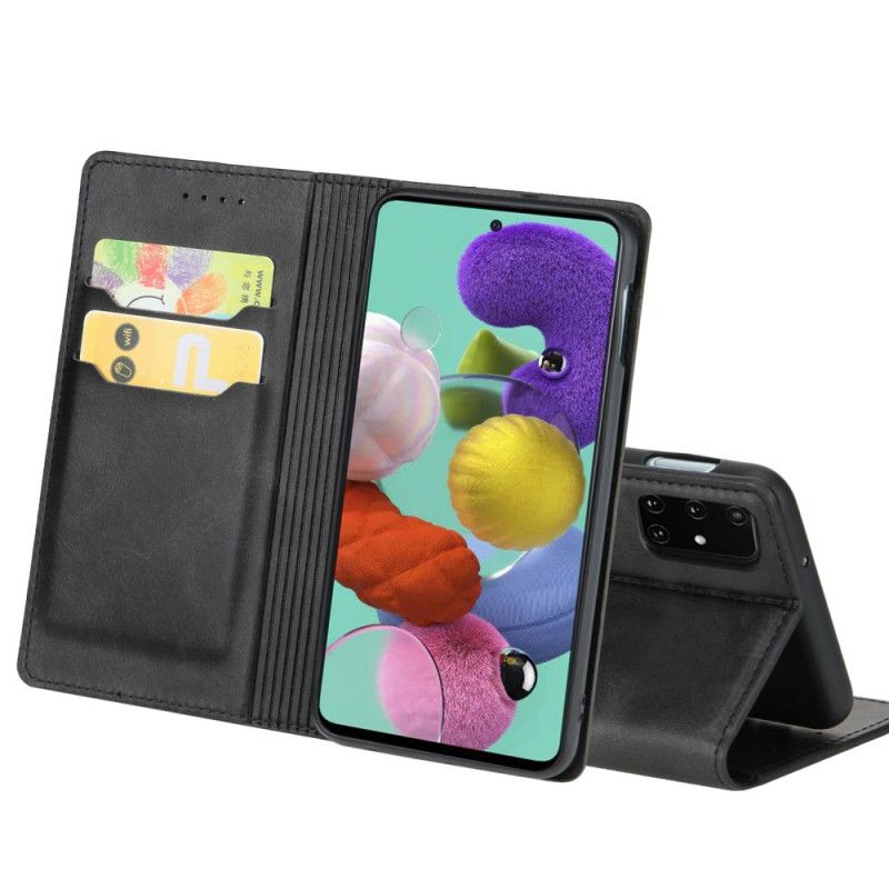 Folio Deksel Samsung Galaxy A51 Svart Mobildeksel Vintage Skinnstil