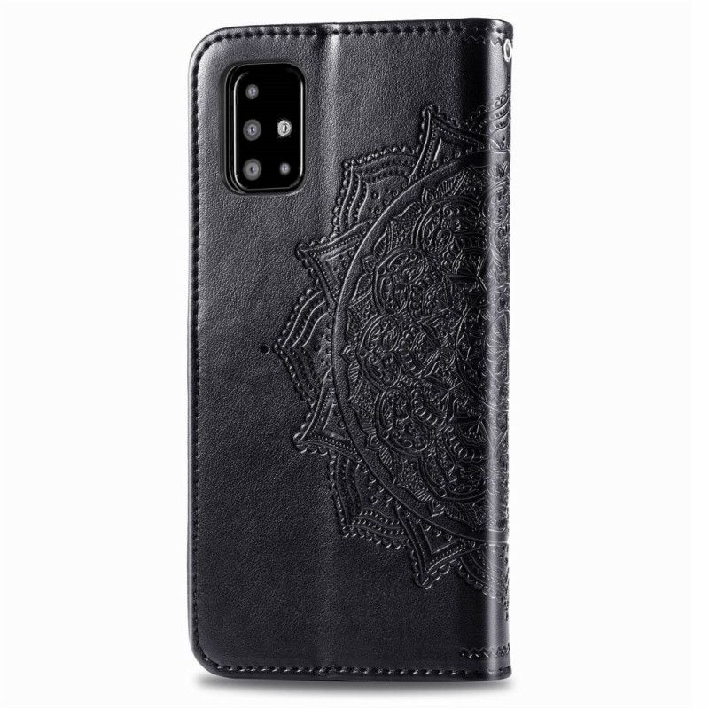 Lærdeksel Folio Deksel Samsung Galaxy A51 Svart Mobildeksel Middelaldrende Mandala