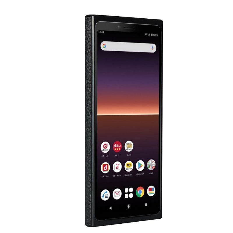 Deksel Sony Xperia 10 II Svart Ekte Lycheskinn Med Stropp