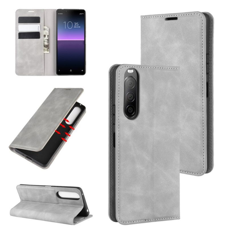 Folio Deksel for Sony Xperia 10 II Svart Myk Skinneffekt