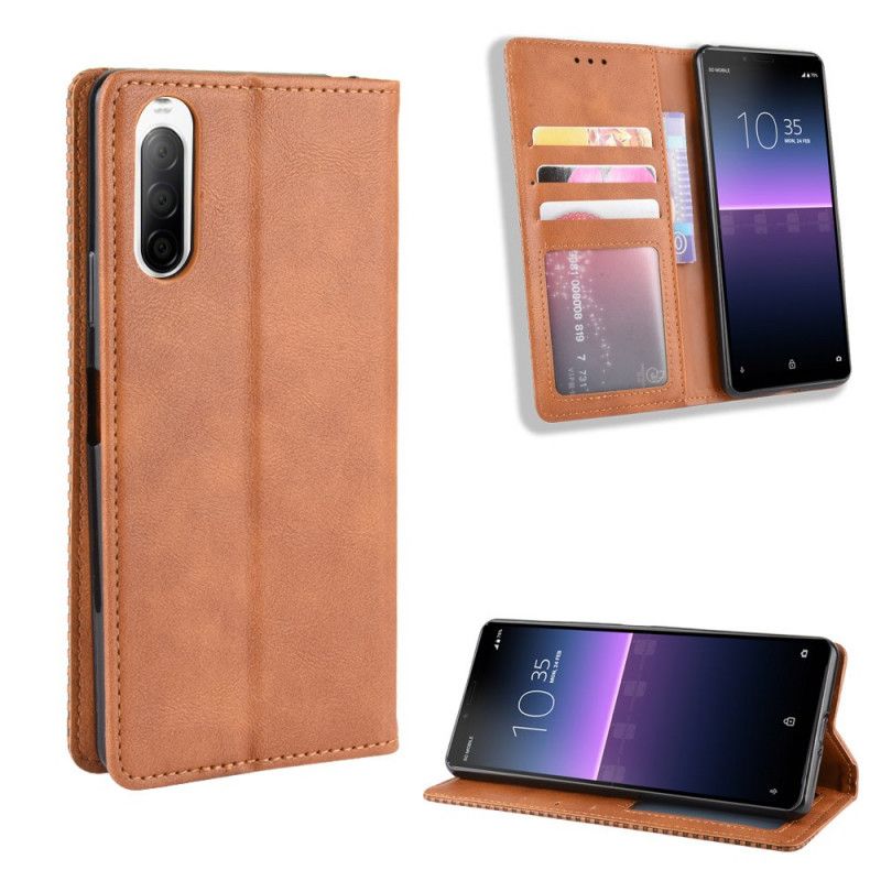 Folio Deksel Sony Xperia 10 II Svart Stilisert Vintage-Skinneffekt