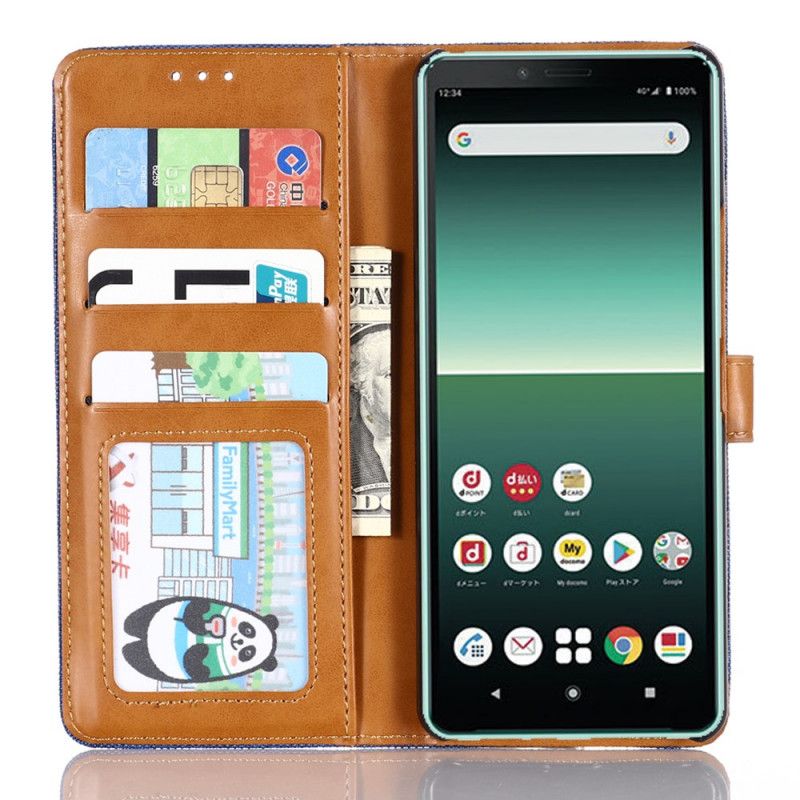 Lærdeksel Folio Deksel Sony Xperia 10 II Svart Mobildeksel Oxford Stoff